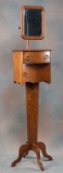 Antique quarter sawn oak pedestal Shaving Stand, circa 1900-1910, measures 65 3/4