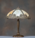 Antique bent panel slag glass Table Lamp with 18