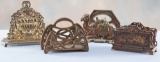 This lot will consist of four vintage Letter Holders and one pair of brass Lion Book Ends. Two of th