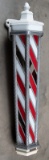 Vintage hanging, lighted, porcelain top & bottom and aluminum Barber Pole marked 