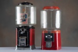This lot consists of two vintage coin-op Dispensers: (1) Red coin-op Gumball Machine, 15 3/4