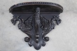 Very ornate antique carved oak hanging wall Shelf with carved winged lion supporting shelf, trim wor