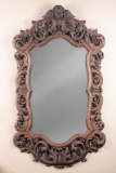 Fantastic, highly carved quarter sawn oak antique beveled Hanging Mirror. Mirror has a 5