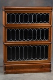 Antique oak leaded glass, three stack Lawyer Bookcase, circa 1915-1920, attributed to Globe-Wernicke