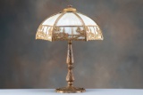 Antique slag glass, bent panel Table Lamp, circa 1920-1925, 15 1/2