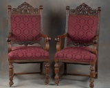 Incredible, heavily carved formal antique Dining Chairs with floral pierce carved crests, set includ