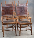 Rare and extremely unusual set of four antique quarter sawn oak Game Chairs with rope twist design a