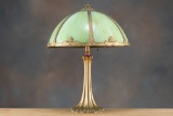Antique bent panel slag glass Table Lamp, circa 1920-1925, 16