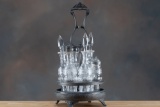 Silver and glass footed Cruet Set, containing six bottles, non-polished original estate condition, 8