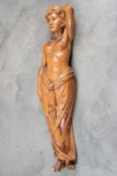 Beautiful antique, hand carved quarter sawn oak semi-nude lady, possibly the center column for a ped