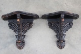 This lot consists of three wall shelves. One is a wooden hand carved figural Wall Shelf with semi-nu