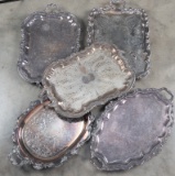 This lot will consist of five ornate antique silver plate, footed Serving Trays. All have ornate dou