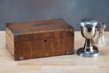 This lot consists of two items to include: (1) An unusual vintage nickel silver Shaving Stand with o