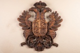 Large hand carved wooden Family Crest with eagles, 22 1/2