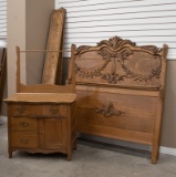 Two piece antique oak Bedroom Suit, circa 1910-1915, to include an ornate high back Bed and matching