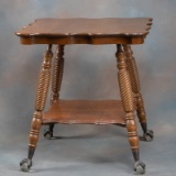 Fancy oak antique ball and claw Lamp Table, circa 1900-1910, with twisted legs, 29 3/4 