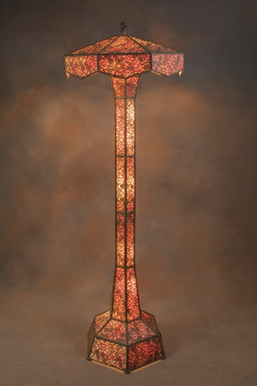 Fine antique Revere Stained Glass Floor Lamp, circa 1920s, incredible full length filigree lighted b