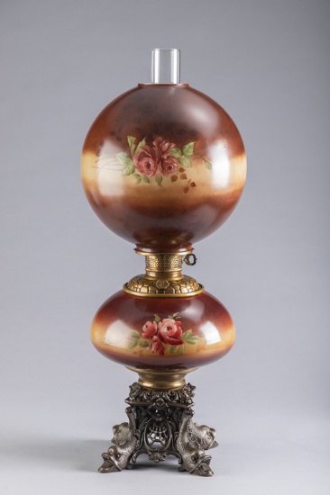 Antique Gone With the Wind Table Lamp, with desirable lighted base, circa 1890s, in excellent condit