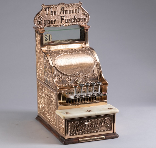 Scarce Brass National Cash Register, Model 5 1/2, SN 316344, came off the factory floor between Janu