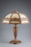Antique bent panel Table Lamp with beautiful embossed base and 19 1/2
