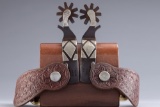 Pair of Jerry Cates double mounted Spurs, #3286, with hand engraved silver overlay diamonds on both
