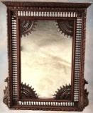 Fantastic oak Hanging Mirror, circa 1890-1900. This most unique carved Hanging Mirror has approximat