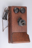 Antique quarter sawn oak Wall Telephone manufactured by 