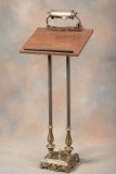 Vintage double Pedestal Registry Stand with lighted top, fancy embossed base, 51