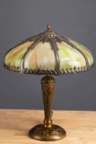 Beautiful antique bent panel Table Lamp, circa 1920s, attributed to Chicago Lamp Co., in original co