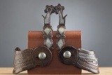 Pair of Canon City double mounted prison made Spurs with hand engraved silver inlay on heel bands an