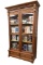 Victorian burl walnut double door, glass front Bookcase with step front drawered base, circa 1880s-1