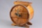Antique 3-gallon wooden Cylinder Churn, manufactured by White Cedar, complete with hand crank and wo