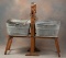 A complete wooden Folding Bench Wringer by Simmons Hardware Co., St. Louis, U.S.A. with two vintage