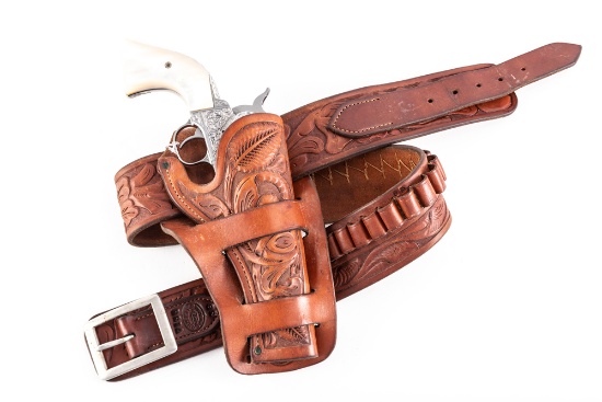 "H.H. Heiser, Denver, Colo." marked highly tooled Cartridge Belt and matching double loop tooled Hol