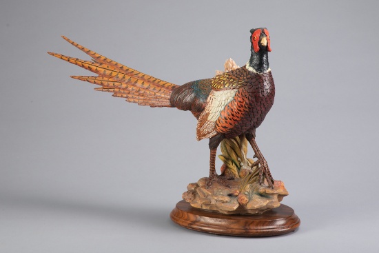 Magnificent hand carved wooden Pheasant marked "ANRI", #67 / 250, incredible detail, measures 17" T