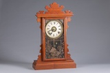 Antique walnut Kitchen Clock, attributed to New Haven Clock Co., 8-day time and strike, complete wit