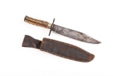 Early Clip Point Bowie with buck horn handle, 8 1/4