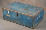 Antique wooden Foot Locker,  we believe to be in the original Robins Egg Blue paint, marked 