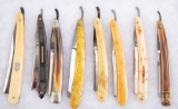 A Collection of 8 vintage Straight Razors with celluloid handles. Some are embossed, one with gold t