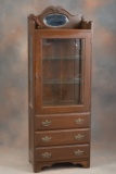 Antique oak Doctor's Cabinet, circa 1915-1920s, with original beveled mirror crest, glass door with