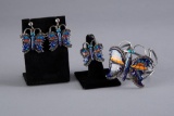 Fantastic micro-mosaic Butterfly inlay Bracelet, Ring and Earring Set. Phenomenal and painstaking wo