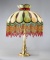 Beautiful curved glass bent panel Lamp, circa 1930s with hanging glass beads. Shade is 18