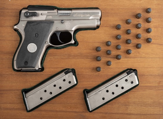 Smith and Wesson Model 39 Pistol, 9MM caliber, SN 83599, 4" barrel. Very rare, designed by Lin "Trap