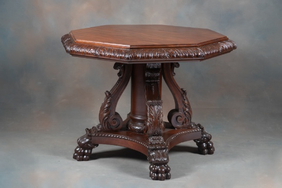 Extremely fine, highly carved wooden antique American Center Table, circa 1890-1900 with ornately ca
