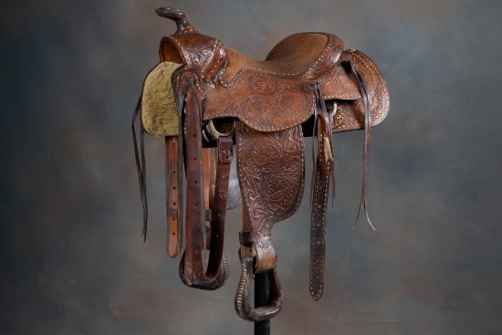 Fine highly tooled Saddle made by the late Amarillo, Texas Saddle Maker Bob Marrs, (1927-2022). Sadd