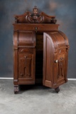 Early Victorian Walnut Wooten Desk, circa 1870s, with wooden carved gallery top, double fold outside