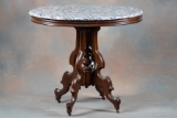 Walnut Victorian oval marble top Lamp Table, circa 1870s, measures 29