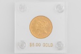LIBERTY HEAD $5.00 GOLD COIN, dated 1895. This $5.00 Gold Coin is in very good condition. The front