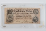 GREAT CIVIL WAR HISTORY! 1864 $500.00 STONEWALL JACKSON CONFEDERATE NOTE. Unique Civil War Note feat