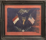 Framed elaborately embroidered Sailors Souvenir Flag from the Orient commemorating General Custer's